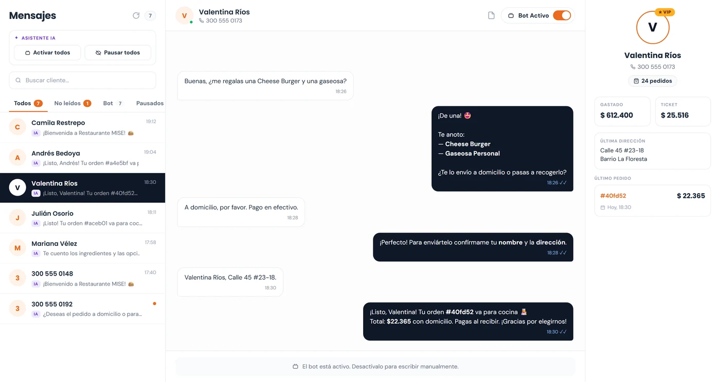 Captura de MISE: Panel de conversaciones